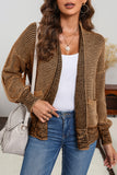 Brown Chunky Knit Pocketed Drop Sleeve Cardigan