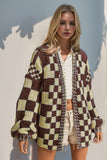 Double Take Full Size Open Front Checkered Drop Shoulder Cardigan