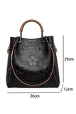 Black Leather Vintage Embossed Shoulder Bag with Handle