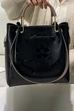 Black Leather Vintage Embossed Shoulder Bag with Handle