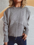 Round Neck Half Zip Long Sleeve Sweater