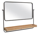 MODERN INDUSTRIAL METAL AND WOOD WALL MIRROR WITH SHELF 28.5