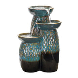 TURQUOISE AND BROWN CERAMIC THREE TIER FOUNTAIN 15.5