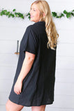 Black Plus Size Collar Buttoned Short Sleeve Shirt Dress
