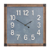 WOOD AND IRON INDUSTRIAL SQUARE WALL CLOCK 23.5”