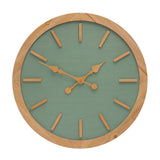 GREEN BACKGROUND WITH  WOOD ROUND WALL CLOCK 24”D