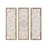 BOHO TRIPTYCH WOOD CARVING WALL ART (SET OF 3) 12.5"L X 37"H (EACH PANEL)