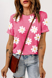 Pink Daisy Print Crewneck T Shirt