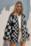 Double Take Full Size Open Front Checkered Drop Shoulder Cardigan