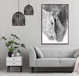 BLACK AND WHITE HORSES, 30x45 EMBELLISHED FRAMED CANVAS WALL ART