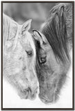 BLACK AND WHITE HORSES, 30x45 EMBELLISHED FRAMED CANVAS WALL ART