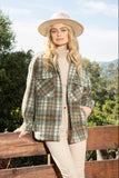 BRUSHED PLAID SHACKET WITH POCKETS-SEAFOAM GREEN AND CAMEL, S-L