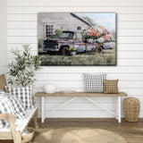 BLUE TRUCK WITH BLOOMS 24X35 EMBELLISHED GALLERY WRAPPED CANVAS ART