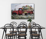RED TRUCK WITH BLOOMS 24X35 EMBELLISHED GALLERY WRAPPED CANVAS ART