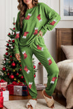 Sequin Christmas Socks Round Neck Long Sleeve Top and Pants Lounge Set