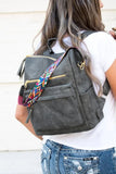 Dark Grey Zip Closure Aztec Pattern Strap Backpack Handbag