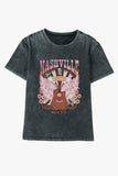 Black Nashville Guitar Graphic Round Neck T Shirt