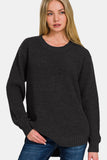 Zenana High Low Long Sleeve Waffle Sweater