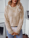 Checkered Round Neck Long Sleeve Sweater