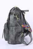 Dark Grey Zip Closure Aztec Pattern Strap Backpack Handbag