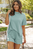 Round Neck Dropped Shoulder Top and Shorts Set