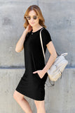 Bamboo Full Size Round Neck Short Sleeve T Shirt Dress with Pockets