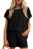 Black Plain Geometric Textured Loose Top & Shorts Set