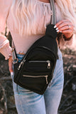 Black Vegan Leather Zipped Sling Bag