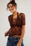 Lace Round Neck Half Sleeve Sheer Blouse