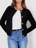 Button Up Round Neck Long Sleeve Cardigan