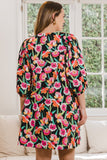 ODDI Full Size Floral Puff Sleeve Mini Dress