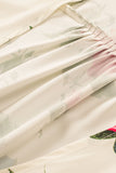 Beige Floral Print Scalloped Lace Splicing Kimono