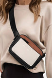 White Color Block Adjustable Belt Vegan Leather Crossbody Bag