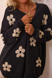 Flower Open Front Long Sleeve Cardigan