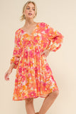 And The Why Full Size Printed Tie Back Long Sleeve Dress