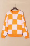 Checkered Exposed Seam Drooped Shoulder Sweater