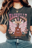 Black Nashville Guitar Graphic Round Neck T Shirt